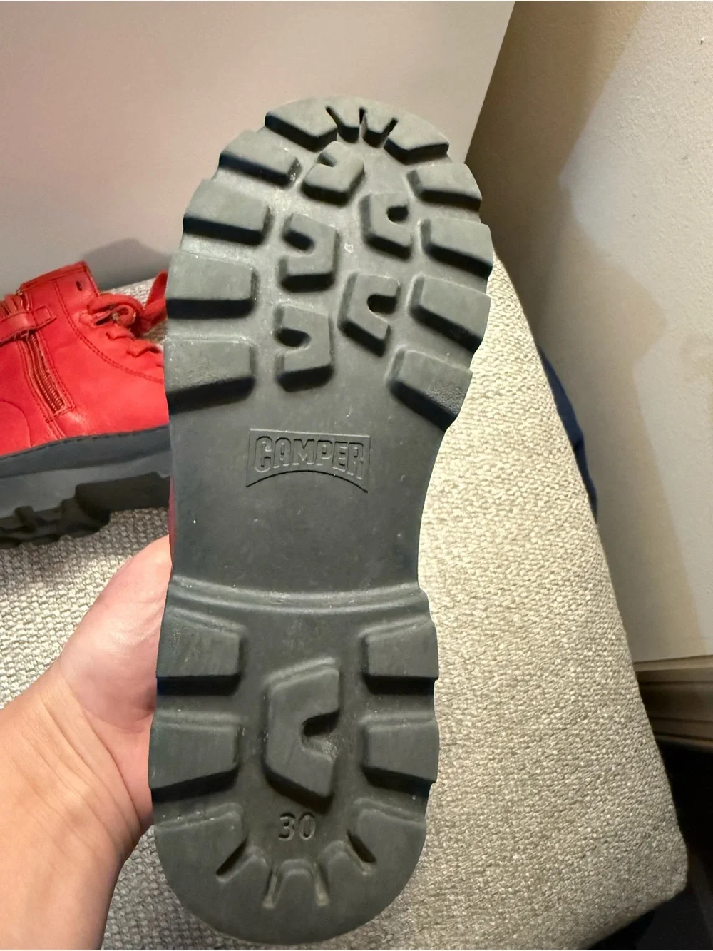 Camper-Brutus Kids Red Leather Lace-Up Platform Combat Boots